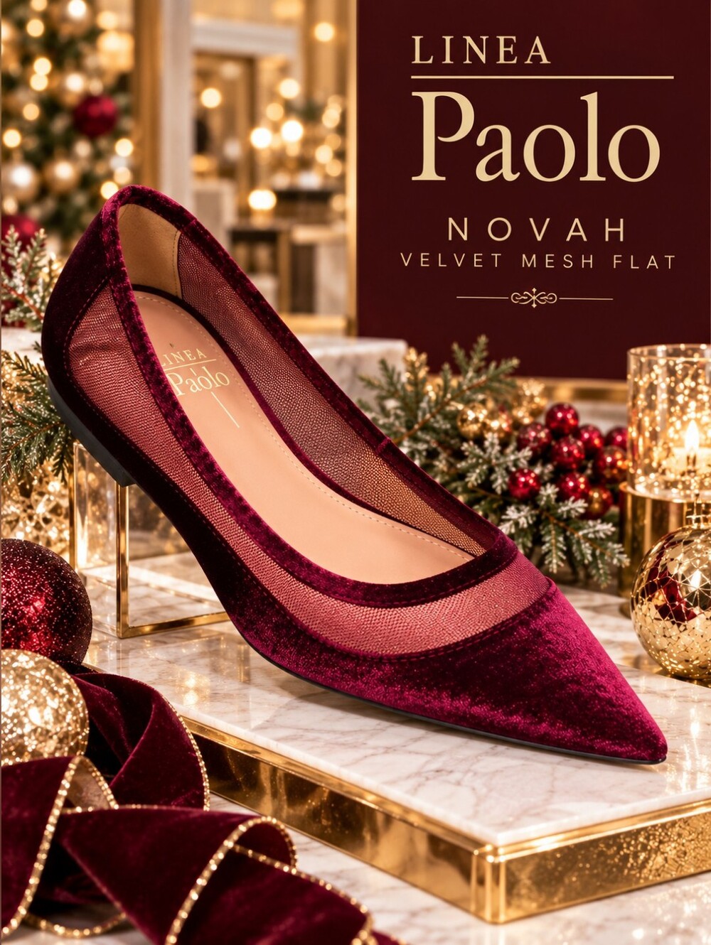 Linea Paolo Novah Burgundy Velvet Mesh Pointed-Toe Flats – Size 11 – NIB